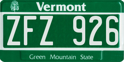 VT license plate ZFZ926