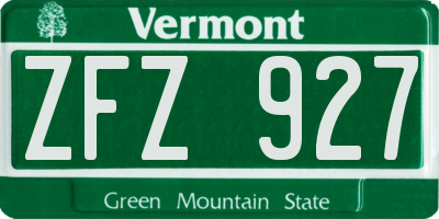 VT license plate ZFZ927