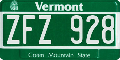 VT license plate ZFZ928