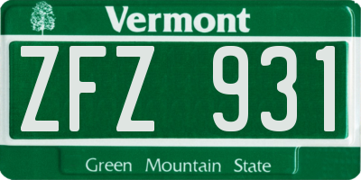 VT license plate ZFZ931