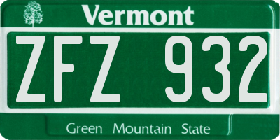 VT license plate ZFZ932