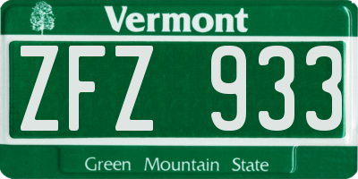 VT license plate ZFZ933