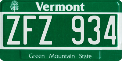VT license plate ZFZ934