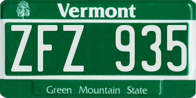 VT license plate ZFZ935