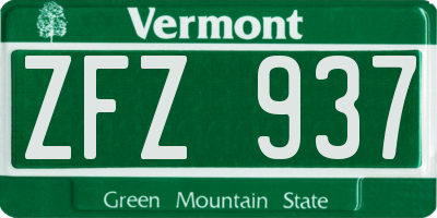 VT license plate ZFZ937