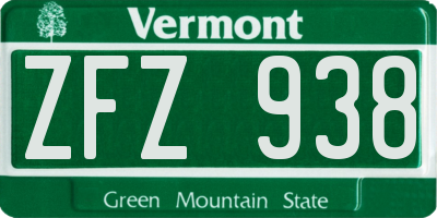 VT license plate ZFZ938