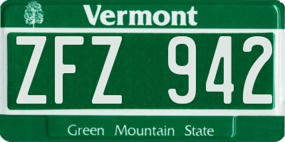 VT license plate ZFZ942