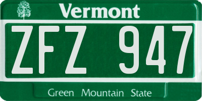 VT license plate ZFZ947