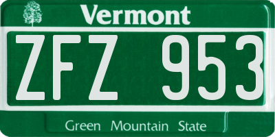 VT license plate ZFZ953