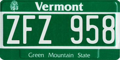 VT license plate ZFZ958
