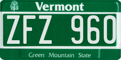 VT license plate ZFZ960