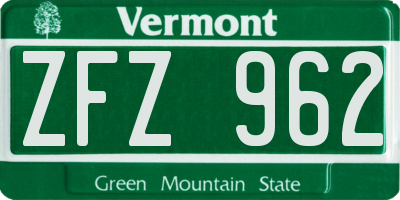 VT license plate ZFZ962