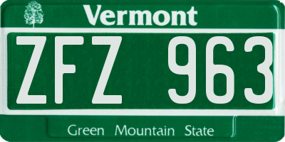 VT license plate ZFZ963