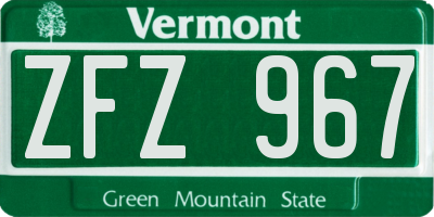 VT license plate ZFZ967
