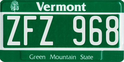 VT license plate ZFZ968
