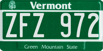 VT license plate ZFZ972