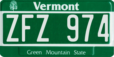 VT license plate ZFZ974