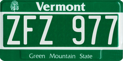 VT license plate ZFZ977