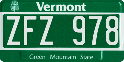 VT license plate ZFZ978