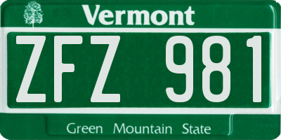 VT license plate ZFZ981