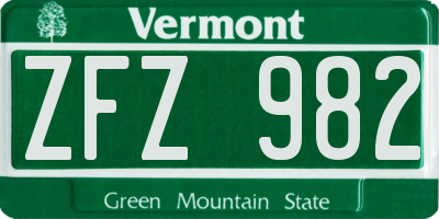 VT license plate ZFZ982