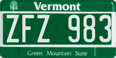 VT license plate ZFZ983