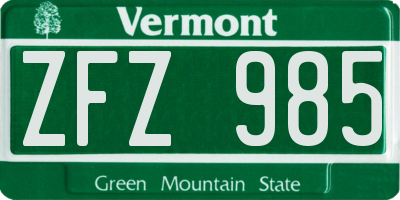 VT license plate ZFZ985