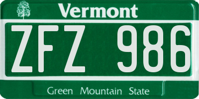 VT license plate ZFZ986