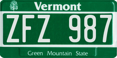 VT license plate ZFZ987