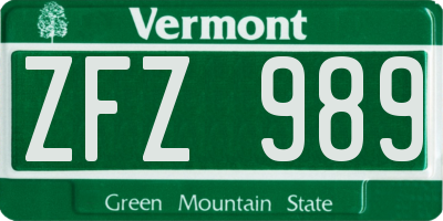 VT license plate ZFZ989