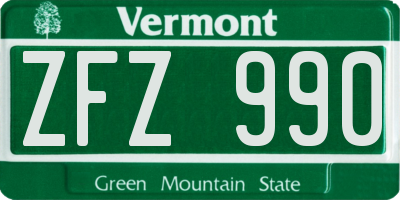 VT license plate ZFZ990