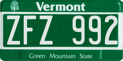 VT license plate ZFZ992