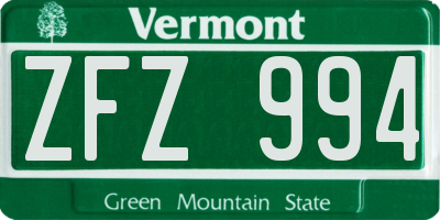 VT license plate ZFZ994