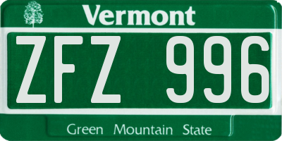 VT license plate ZFZ996
