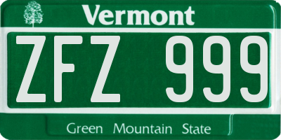 VT license plate ZFZ999
