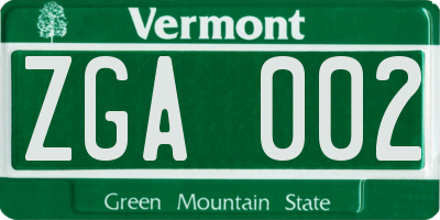 VT license plate ZGA002