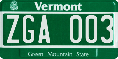 VT license plate ZGA003