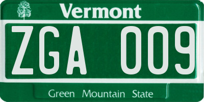 VT license plate ZGA009