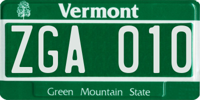 VT license plate ZGA010