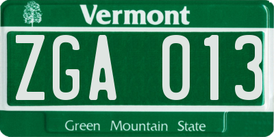 VT license plate ZGA013