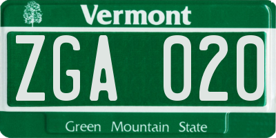 VT license plate ZGA020