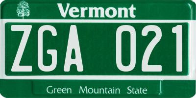 VT license plate ZGA021