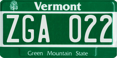 VT license plate ZGA022