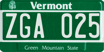 VT license plate ZGA025