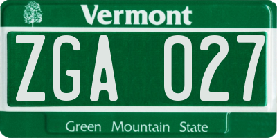 VT license plate ZGA027
