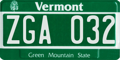 VT license plate ZGA032