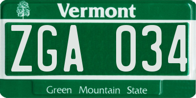 VT license plate ZGA034