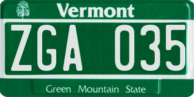 VT license plate ZGA035