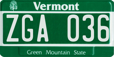 VT license plate ZGA036