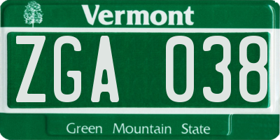 VT license plate ZGA038